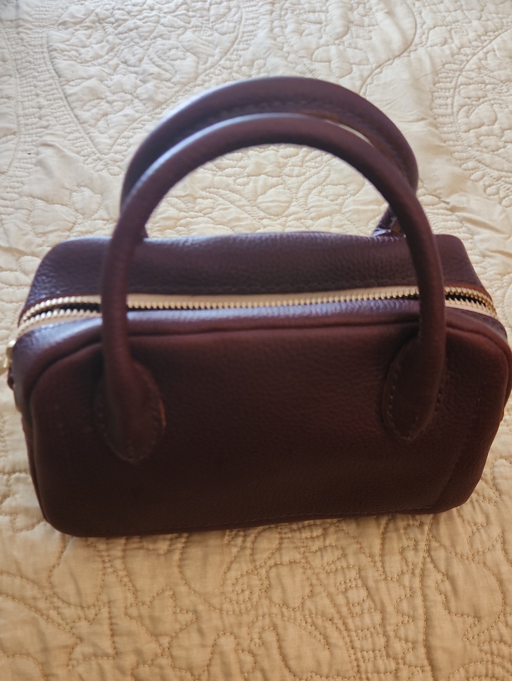 Portland Leather. Classic Structured Leather Satchel - Deep Burgundy. Nutmeg .